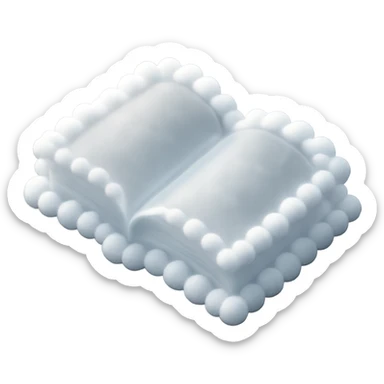 top view of a thick open book made entirely of small, very bright white fluffy convex clouds, matte glass style sticker