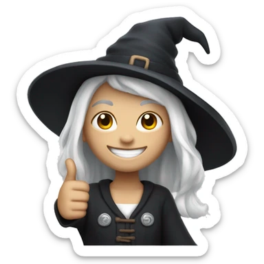Young witch with white hair, white skin and cap, thumbs up   sticker