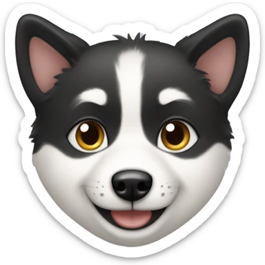boy with  black and white pomsky smile sticker