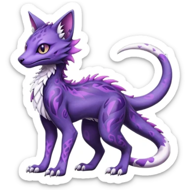 Kawaii dark black purplish blackish edgy fantasy ethereal feline-vernid-sergal-monster-fursona animal creature full body with intricate markings  sticker