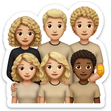group of people  together ; men and women with brown, blonde, black hair- short hair, long hair and curly hairr wearing beige shirts aesthetic no collar, brown people, white people, black people sticker