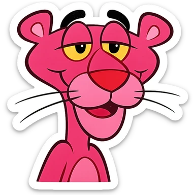 Show only the face of the Pink Panther inspired by the classic animation style. Make it more beautiful with a vibrant pink color and an expressive face. No background. sticker