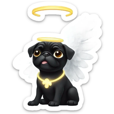 Black Pug with angel wings and halo sticker