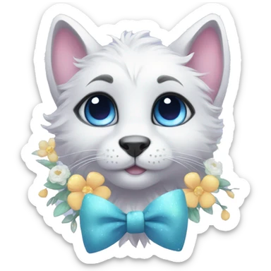 Anthro Cute Cool Pastel Kawaii gorgeous sparkly ethereal fantasy animal creature with blue eyes furry sona with flowers and bow tie beautiful aesthetic sticker