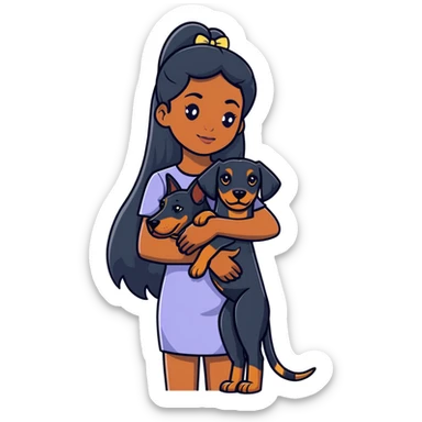 Black girl with long hair holding a Doberman dog sticker