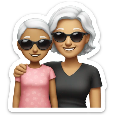 smiling young grandma with sunglasses and granddaughter sticker