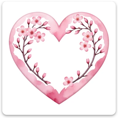 heart with sakura and watercolor effect sticker