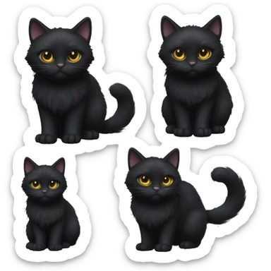 A petite, solid black furred cat. Light yellow eyes. Black pointed tufts of long fur at only the very tip-top points of its ears like a lynx. Fully body black and no other color markings. Facing forward and standing with ears slightly tilted. sticker