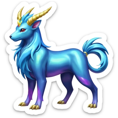 Shiny colorful iridescent long-horned legendary majestic Suicune-Electrike-Manectric-Luxray-Fakémon-fusion-animal-creature, full body  sticker