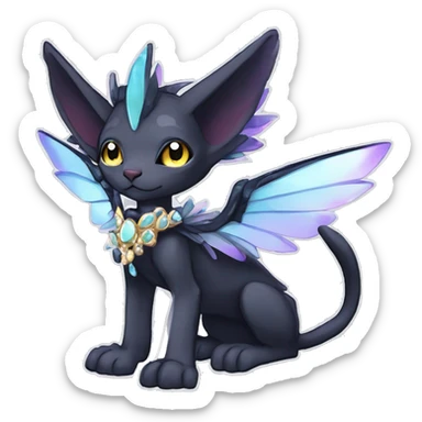 cool shiny kawaii anime edgy distinguished ethereal elegant beautiful fantasy black ethereal fantasy nargacuga-Noivern-sphynx-Quiana-Fakemon collar harness moon gem jewels full body sticker