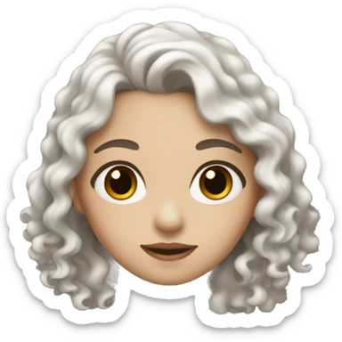 White skin girl with brown slight curly hair and black eyes  sticker