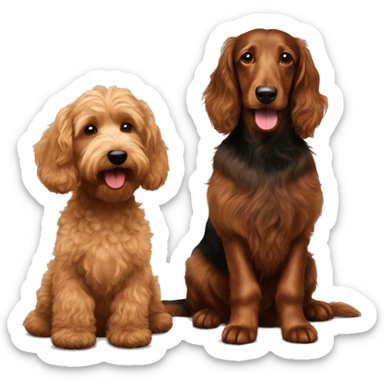  Brown goldendoodle and a black and brown longhair dachshund sitting together  sticker