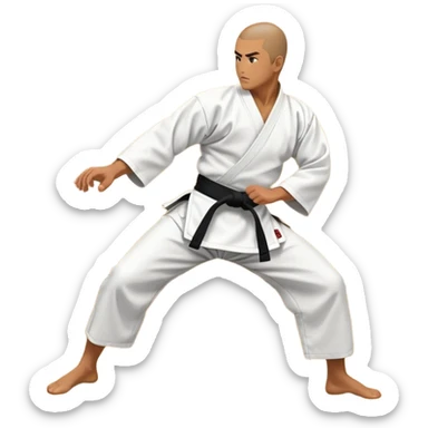 An icon showcasing a martial artist in a dynamic aikido move, performing a graceful throw or joint lock. The background includes a traditional dojo with wooden floors and simple decor. The artist wears a white gi with a black hakama, emphasizing the fluidity and precision of aikido. T sticker