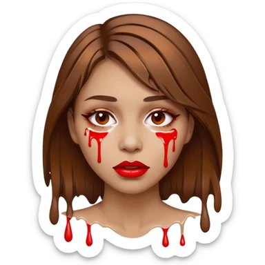 Brown Hair Woman , white paint , drip, face, hot  Sexy, lips sticker