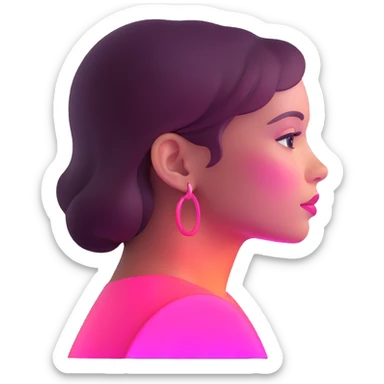Girl in profile view with curved silhouette, transparent glass style, bright pink gradient, with highlights and shadows, minimalist design sticker