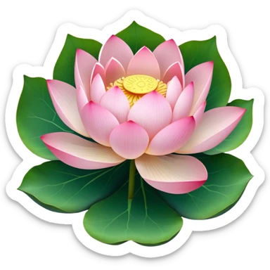 Accurate lotus flower with pink petals and botanically correct lotus leaf - round with distinctive notch, raised edges and radial veins sticker