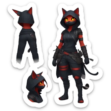 Edgy Shy Anthro Ninja cool pretty dark Litten-Pokémon-cat-fursona-animal techwear sticker