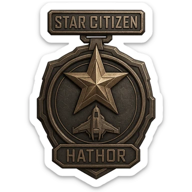 medal design for Star Citizen Hathor activity, sci-fi theme, metallic, includes a star and subtle spaceship motif, detailed, suitable for in-game achievement sticker