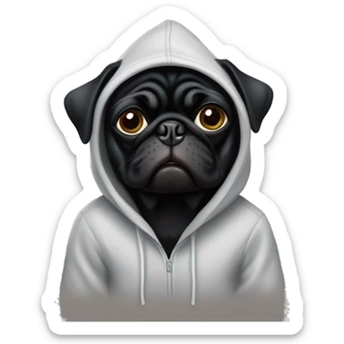 Black pug wearing a hoodie sticker