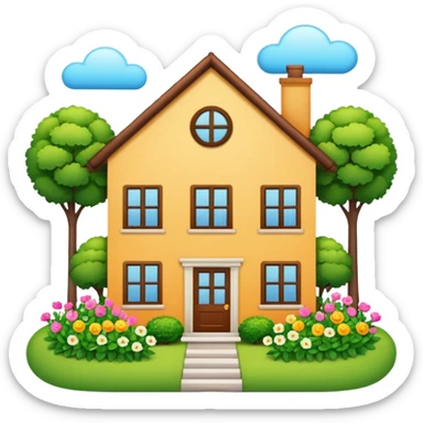 a home which has garden like and the home has slack emoji, sticker