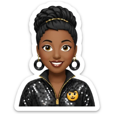 Missy Elliott with black hair, black sequin jumpsuit sticker