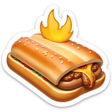 Sausage Sizzle Cinematic Realistic Sausage Sizzle Dish Emoji, depicted as a sizzling sausage tucked into a triangular slice of bread, rendered with rich textures and dynamic, warm lighting. sticker