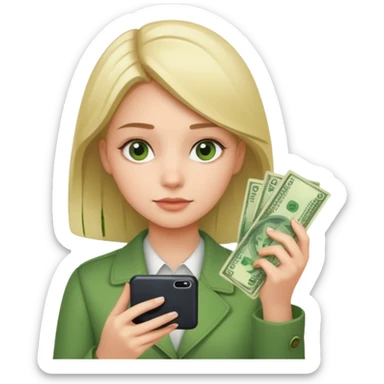 Celular mano de una chica mirando poco dinero sticker