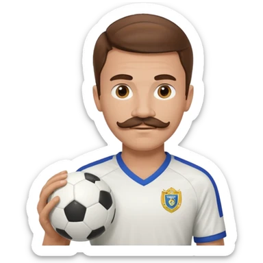 soccer player with mustache holding soccer ball sticker