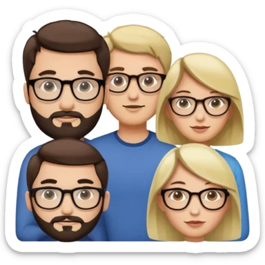 Four people including a man with hair and glasses, a man with a beard and no glasses, a woman with long brown hair and no glasses and a woman with a blonde bob and no glasses sticker