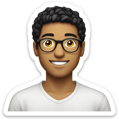 younman of about 20 years old programador with circular glasses, smiling, black hair medium sticker
