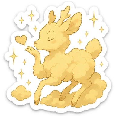 dreamy cream yellow cloud doe in Ghibli style with sparkles, blowing a kiss sticker