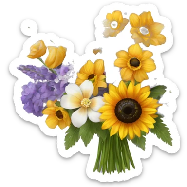 Lavender iris poppy sunflower hydrangea anemone bouquet  sticker