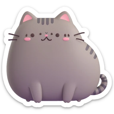 pusheen cat curled up and looking down, sad expression, 3D style, gentle shadows sticker