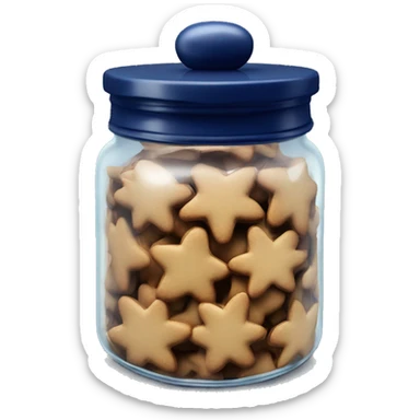 Realistic glass cookie jar with navy blue lid full of gingerbread cookies isolated. sticker