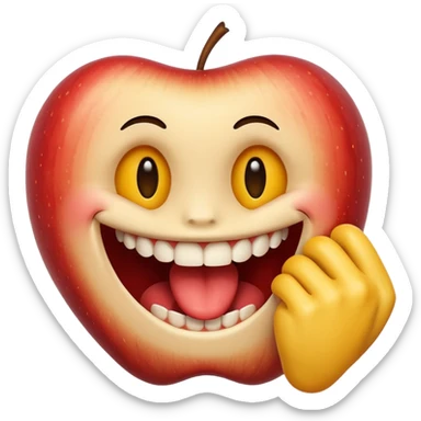 Apple IOS Smiley face with open mouth and teeth biting an arm like a love bite sticker