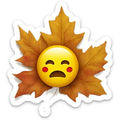 a classic yellow emoji happy face where instead of eyes it has 2 red maple leaves  sticker