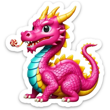 Beijing sugar-blown animal figurines traditional craft candy, simplified emoji style with bold outlines and bright colors, cartoon style dragon shaped sugar art sticker