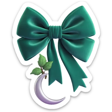 gothic bow, dark emerald velvet, silver crescent moon, black rose center, rich and gothic sticker