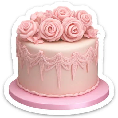 Pale pink vintage birthday cake with 3d flowers, highly detailed sticker