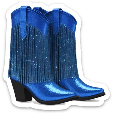 Realistic cobalt blue fashion cowgirl boots with sparkly shiny glitter fringe on them. sticker