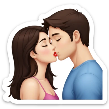 Brunette girl and brunette guy kissing sticker