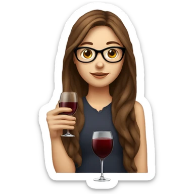 White girl with long brown hair and glasses drinking a glass of wine  sticker