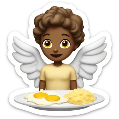 Angel with flesh colored skin and brown hair eating scrambled eggs sticker
