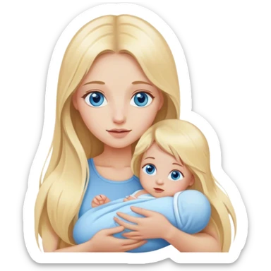 long blonde hair girl blue eyes holding a newborn sticker