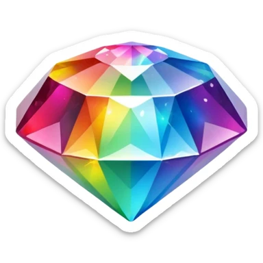 A 3d, not too detailed rainbow colored gem shaped prismatic icon sticker
