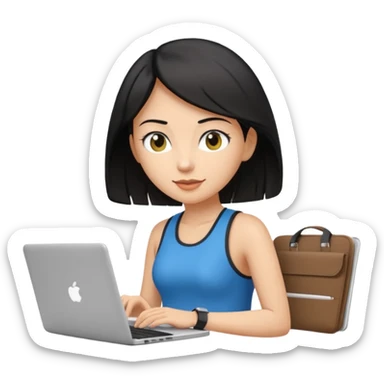 short white lady with black shoulder length hair who is a runner, used to be a teacher, and works remotely through a laptop as a documents engineering manager and is a vegan. sticker