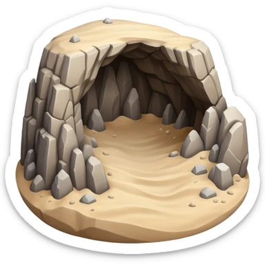 generate realistic detailed cave in 3d style with sand  sticker