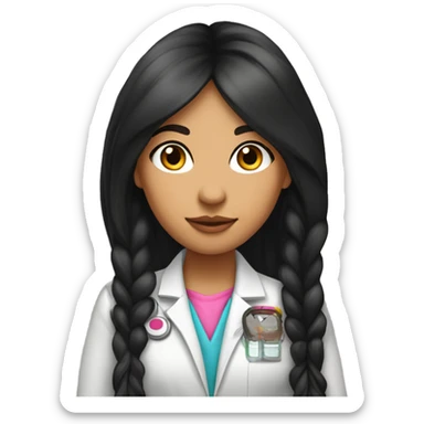  young beautiful Native American female idol scientist with feather earrings & long black hair with pink accents sticker