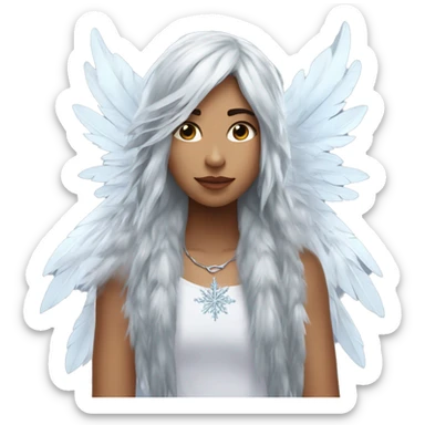 big wings, hood, silver, feather, icy ,snowflake, Beautiful, fairy, long hair sticker