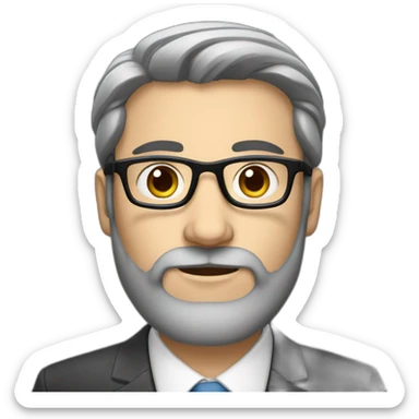 A Jewish man with a beard, thinned dark hair with gray on his head, in a business suit and glasses sticker